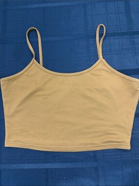 Beige Spaghetti Strap Crop Tank Top